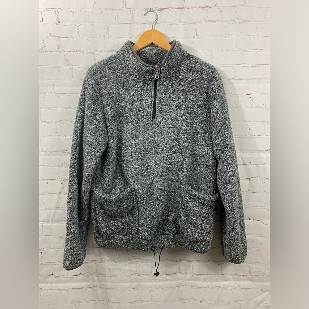 BSP Fleece Top Womens Size Medium Oversized Long Sleeve Gray Heather Fuzzy Cozy